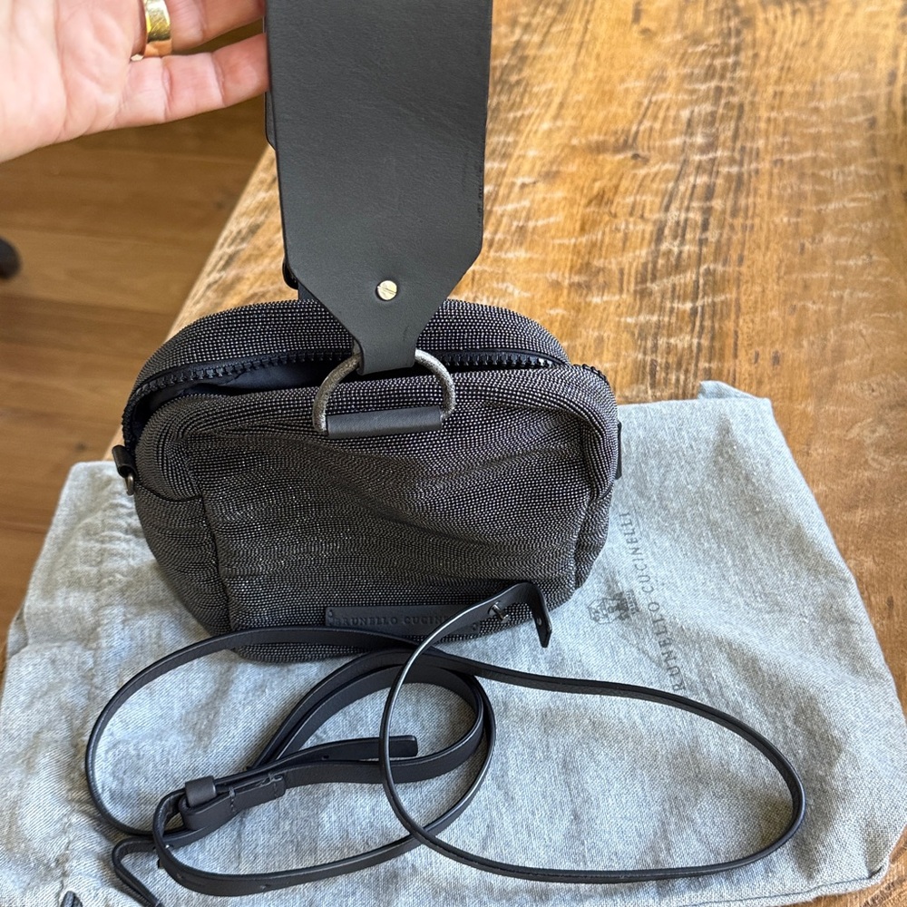 Brunello Cucinelli Dark Gray full signature monili detail crossbody bag - Picture 9 of 14